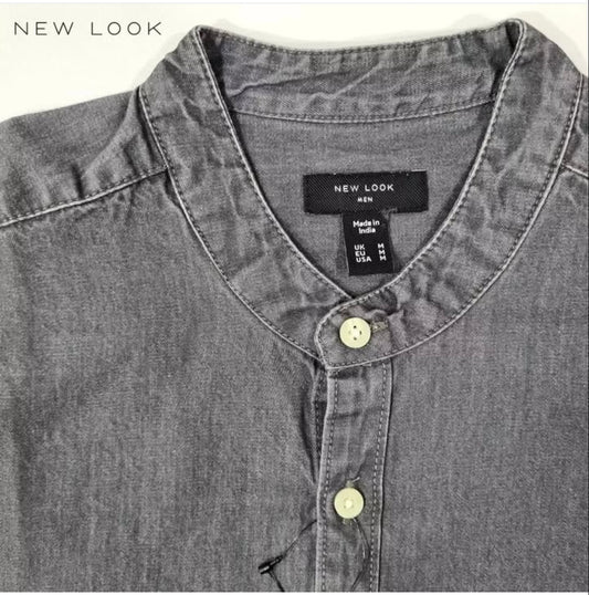 New Look Regular Fit Grey Wash Denim Button Cuff