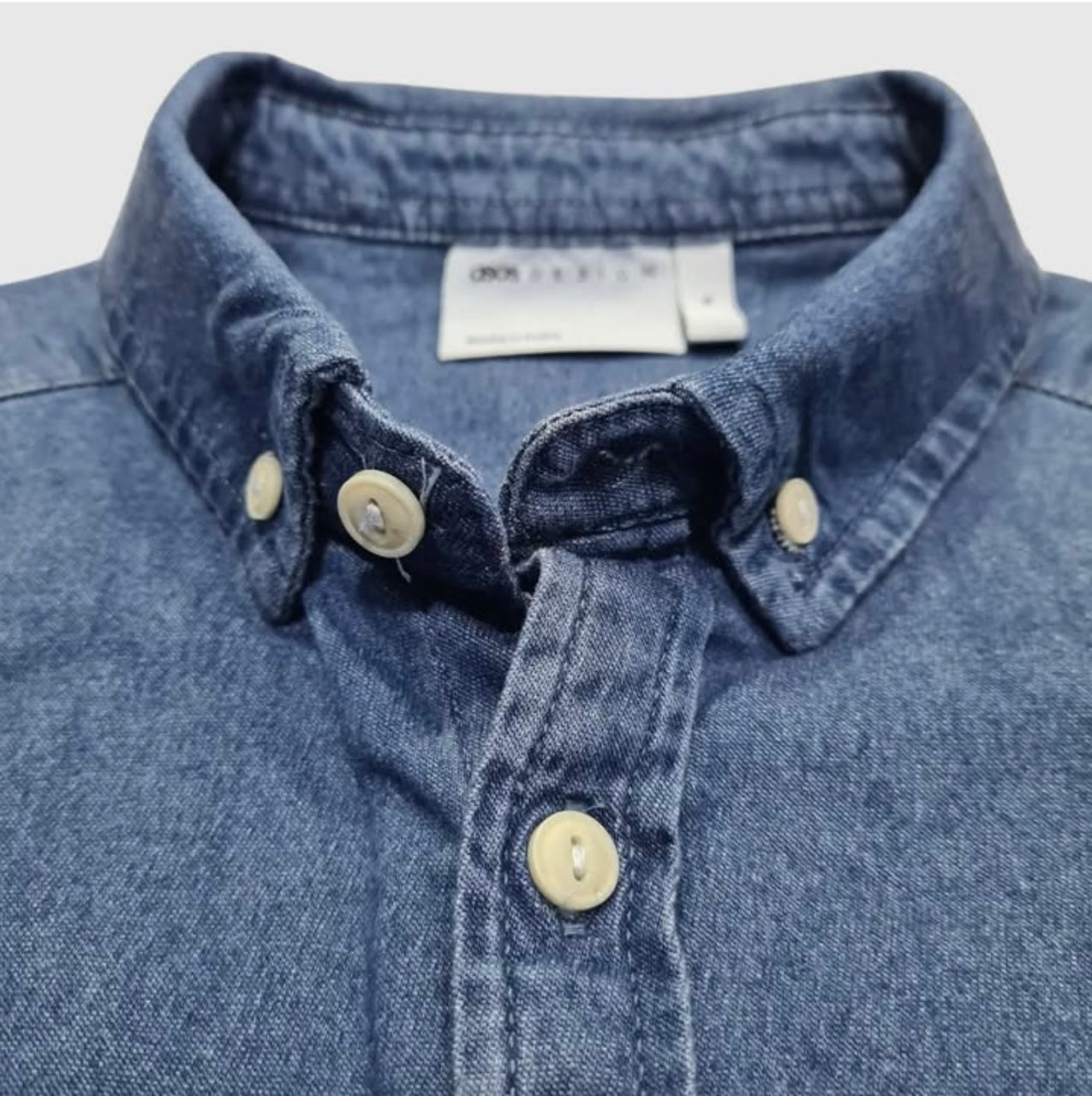 Asos Slim Fit Blue Wash Denim Short Sleeve Shirt