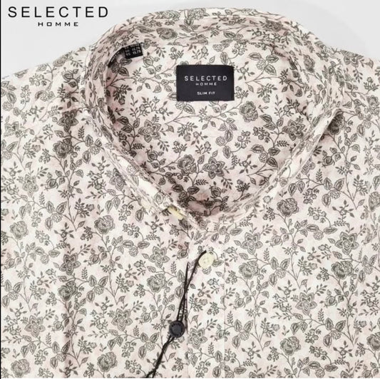 Selected Homme Slim Fit Pattern Cotton Button Cuff Shirt