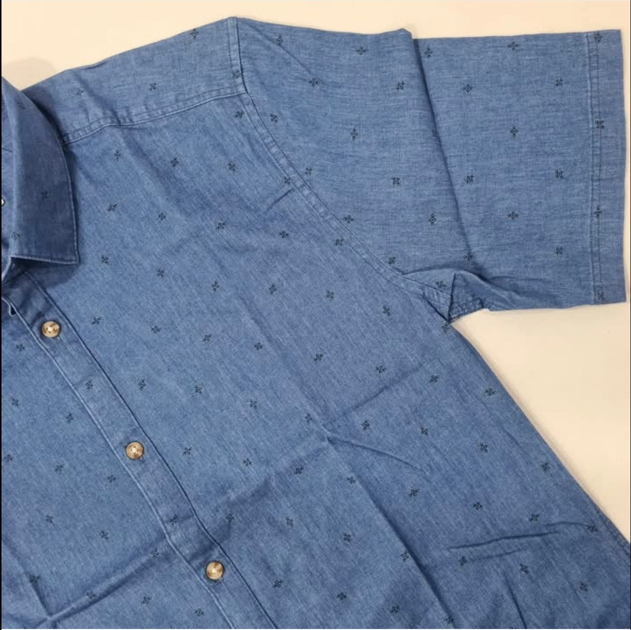 Only & Sons Slim Fit Blue Pattern Short Sleeve Denim Shirt