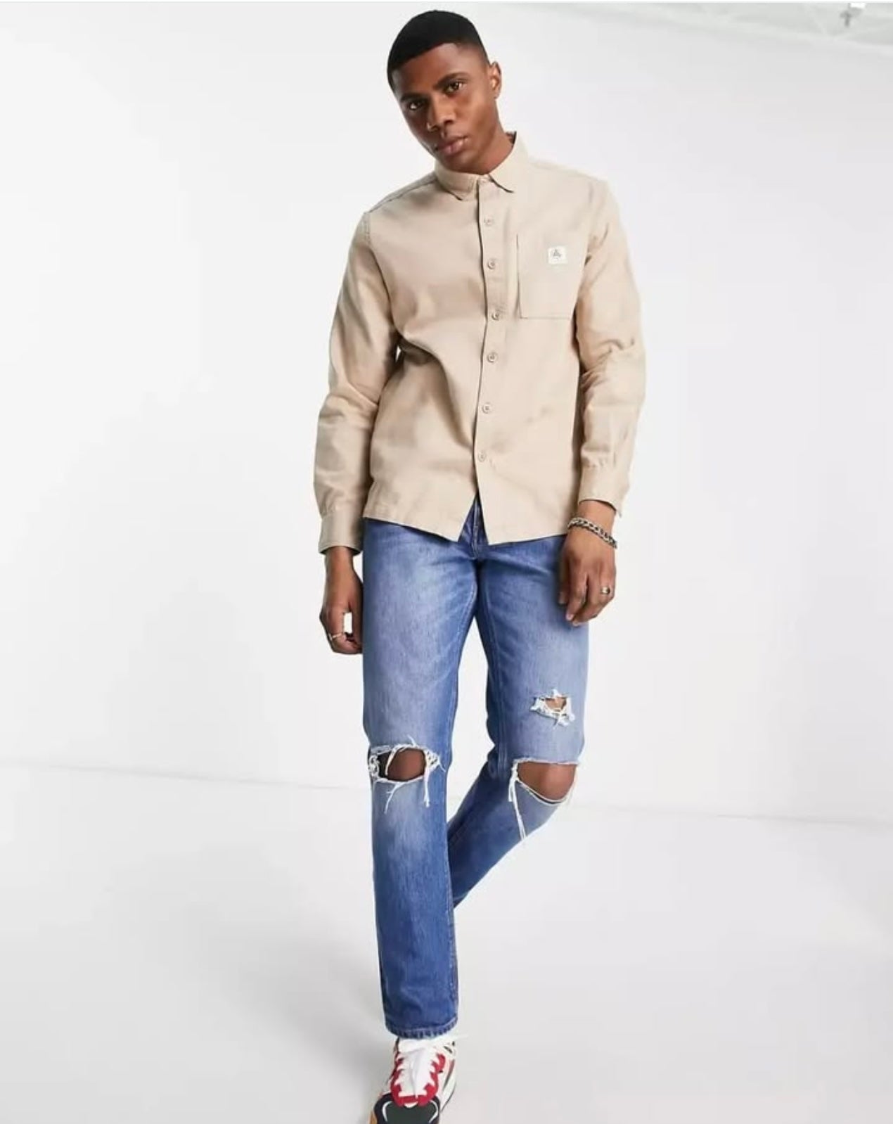 Topman Regular Fit Twill Cotton Button Cuff Shirt in Oatmeal