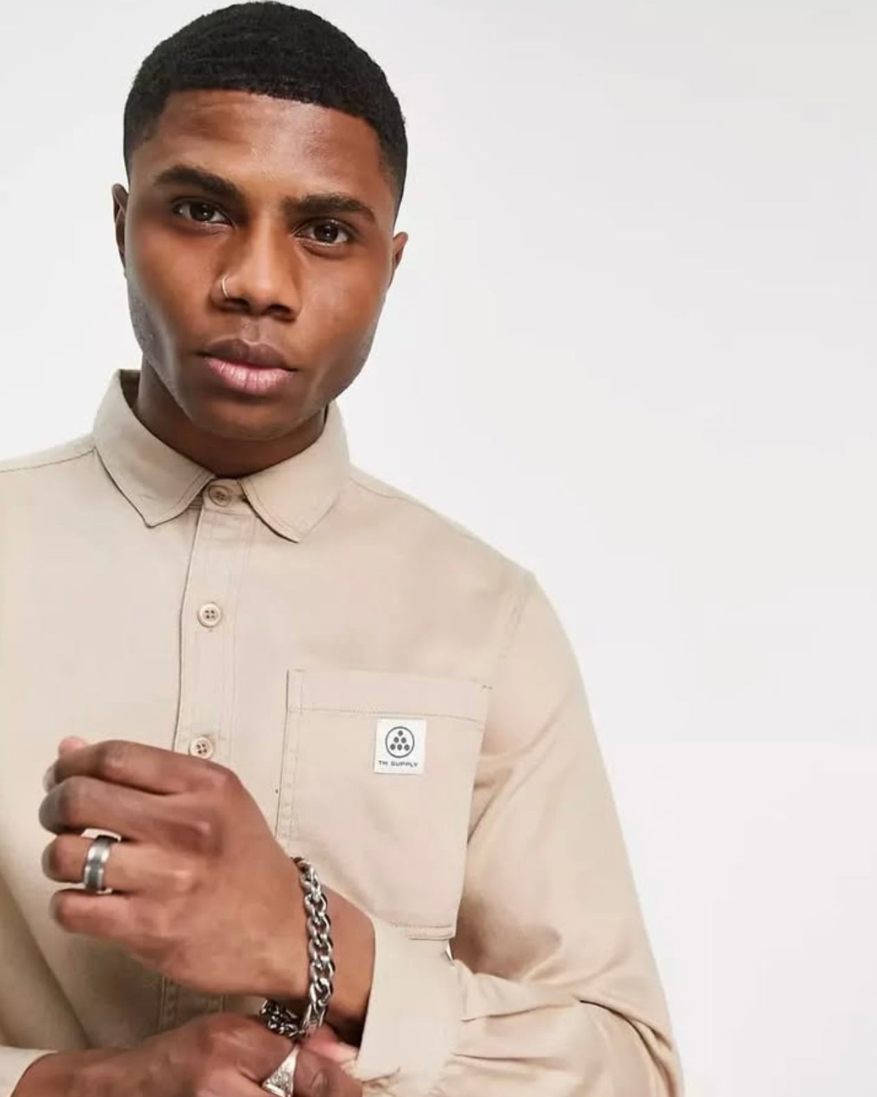 Topman Regular Fit Twill Cotton Button Cuff Shirt in Oatmeal