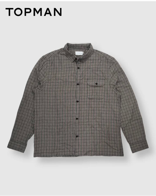 Topman Regular Fit Brown Check Cotton Button Cuff Shirt