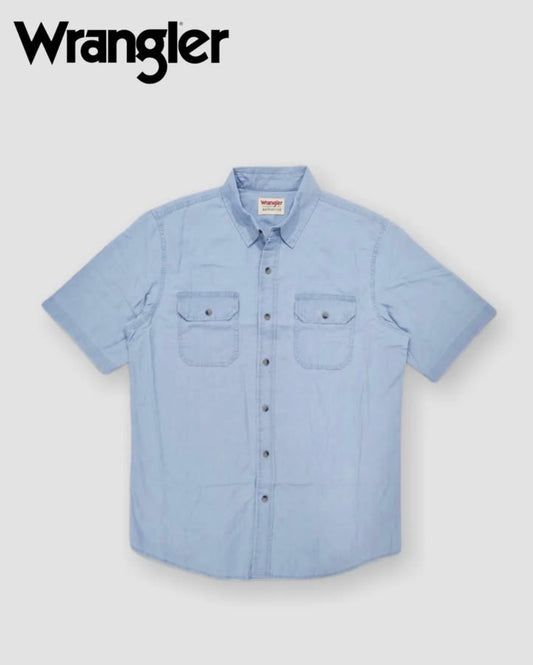 Wrangler Regular Fit Blue Cotton Short Sleeve Shirt