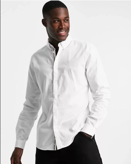River Island Slim Fit White Oxford Cotton Button Cuff Shirt