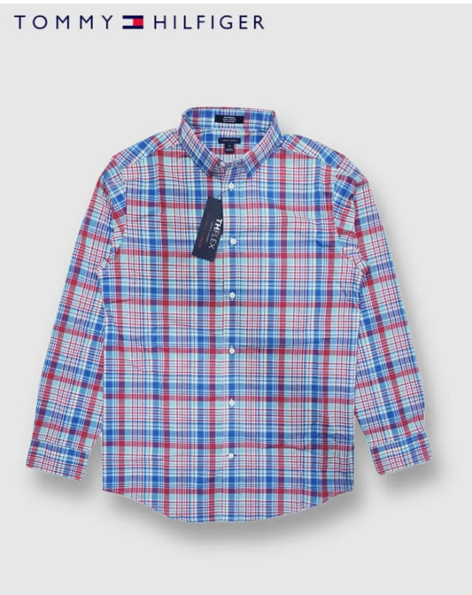 Tommy Hilfiger Regular Fit Plaid Cotton Button Cuff Shirt