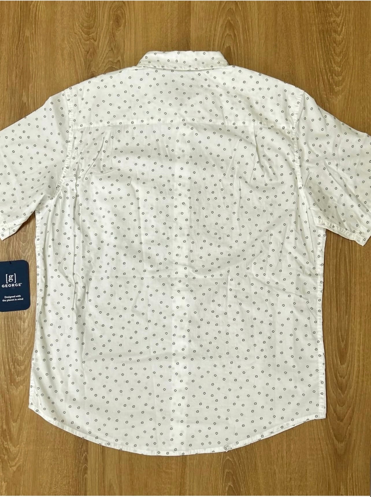George Regular Fit Oxford Cotton Shirt in White Pattern