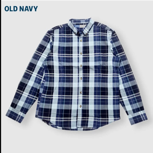 Old Navy Regular Fit Blue Check Cotton Button Cuff Shirt