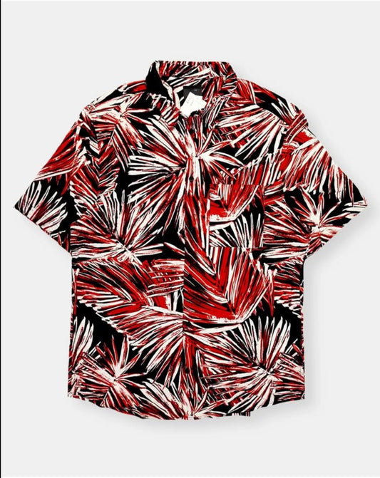 H & M Red Pattern Cotton Short Sleeve Shirt