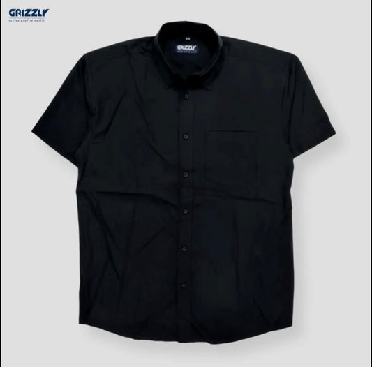 Grizzly Regular Fit Black Cotton Short Sleeve Shirt