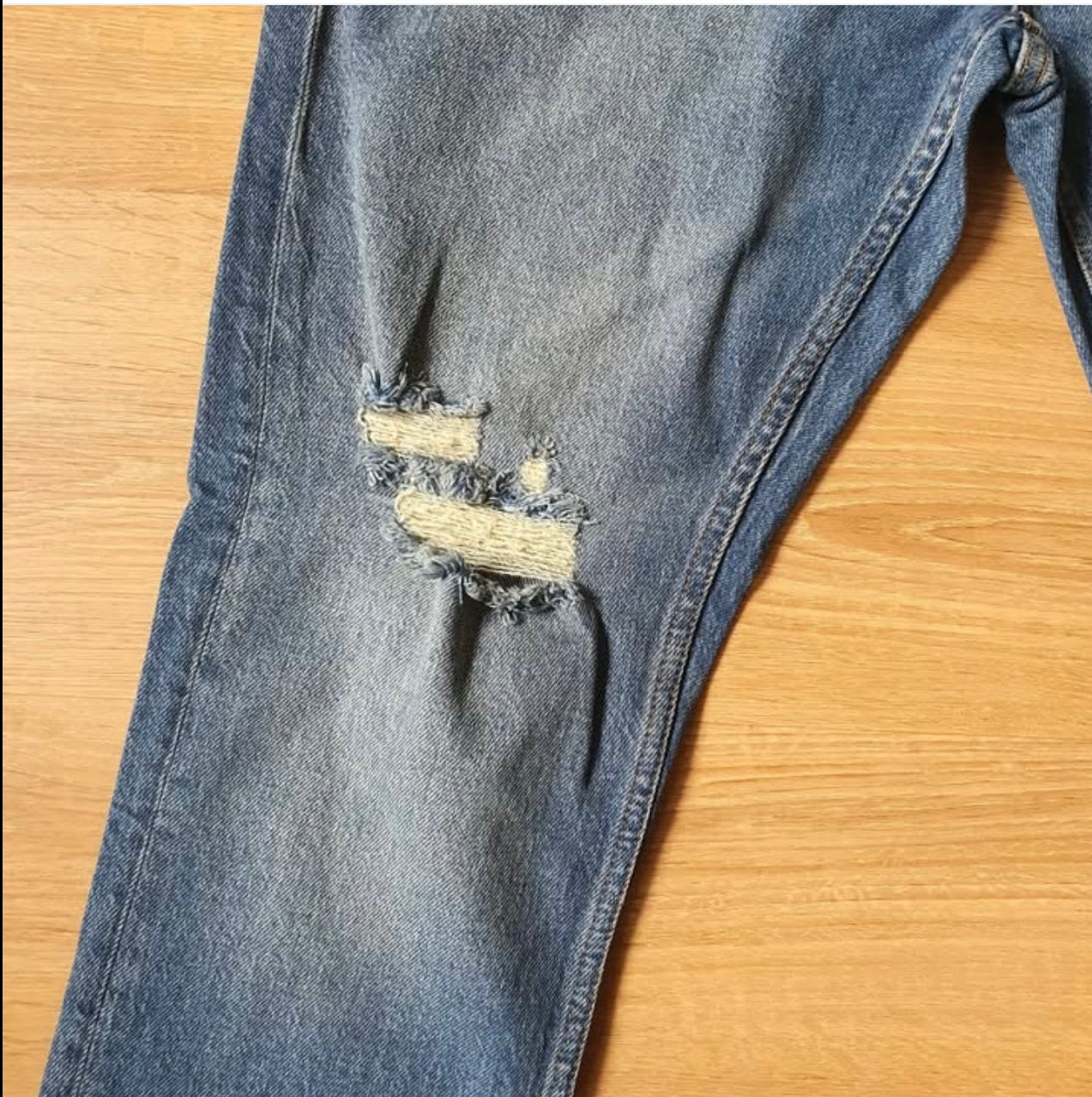 Topman Skinny Fit Ripped Stretch Denim in Blue Wash