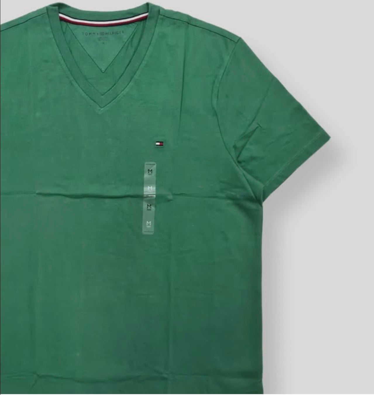 Tommy Hilfiger Regular Fit Cotton V Neck Short Sleeve T Shirt in Green