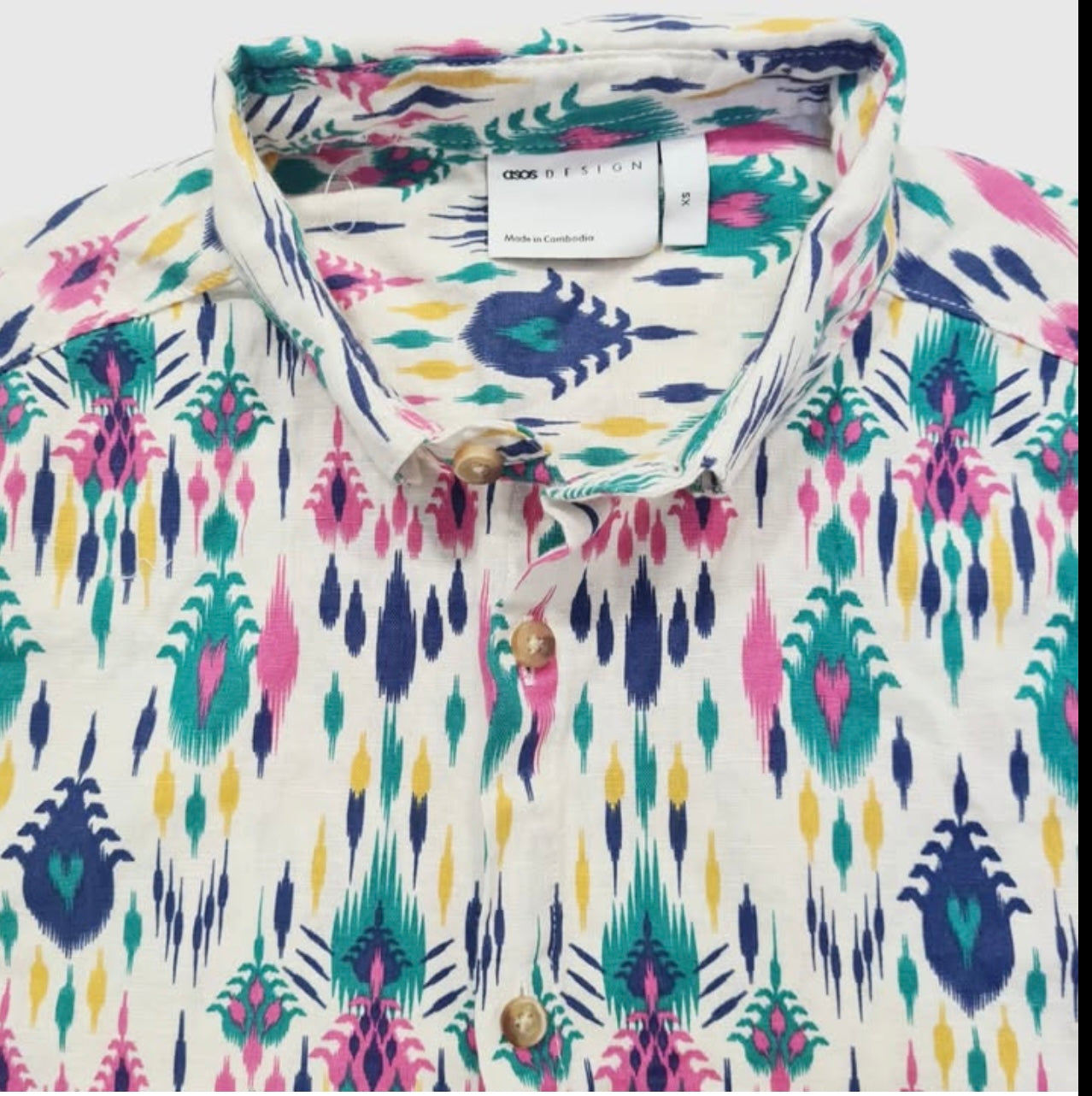 Asos Regular Fit Beige Pattern Cotton Short Sleeve Shirt