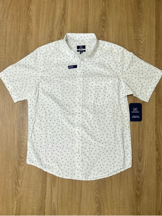 George Regular Fit Oxford Cotton Shirt in White Pattern