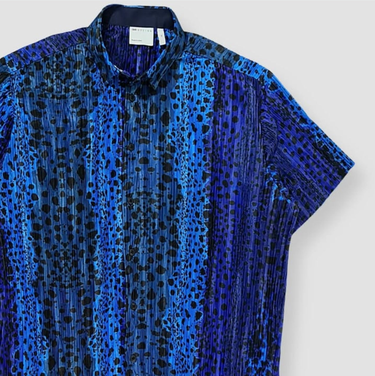 Asos Regular Fit Plisse Shirt in Blue Animal Print