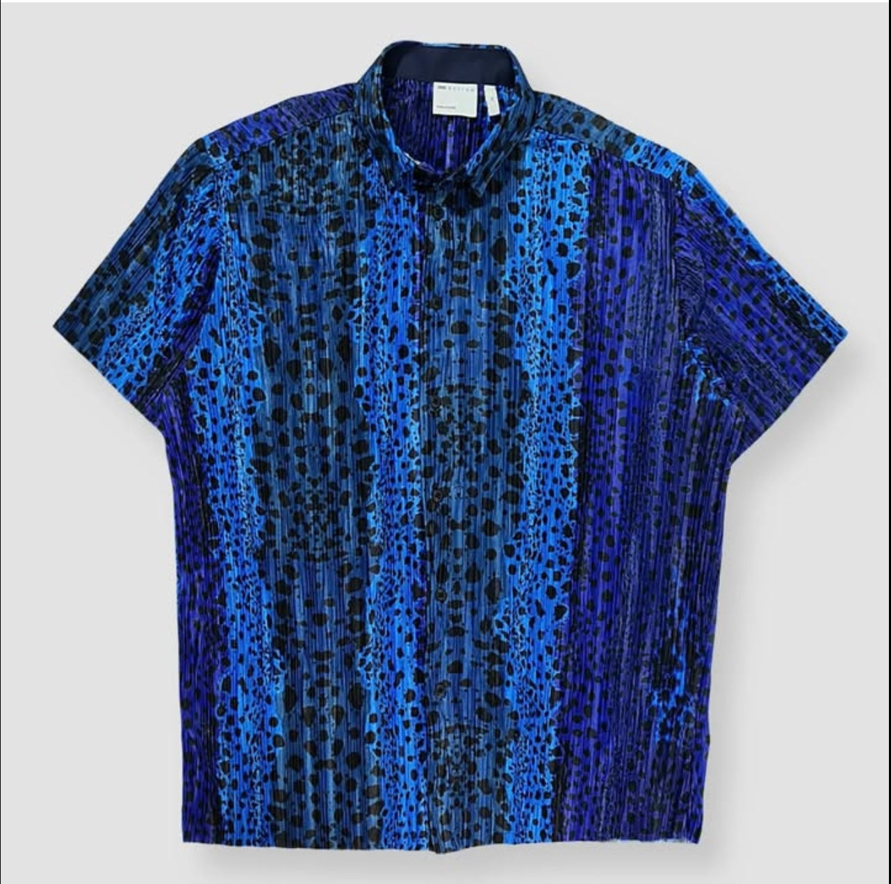Asos Regular Fit Plisse Shirt in Blue Animal Print