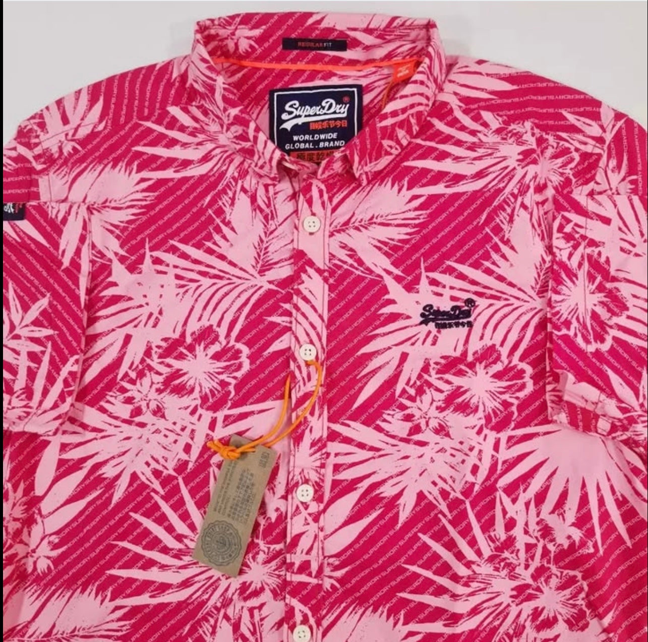 Super Dry Regular Fit Pink Pattern Short Sleeve Shirt