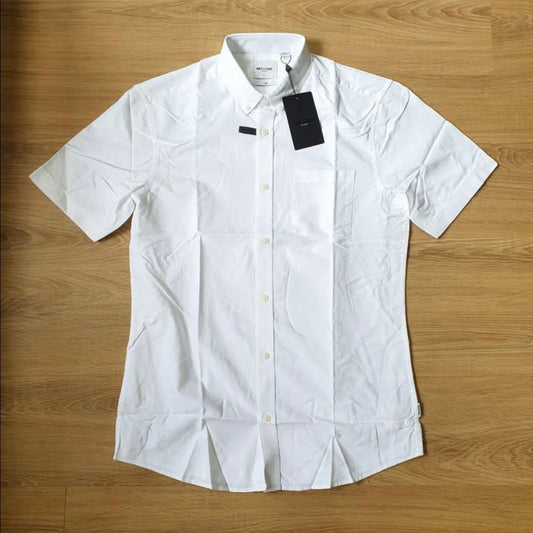 Only & Sons Slim Fit White Plain Cotton Short Sleeve Shirt
