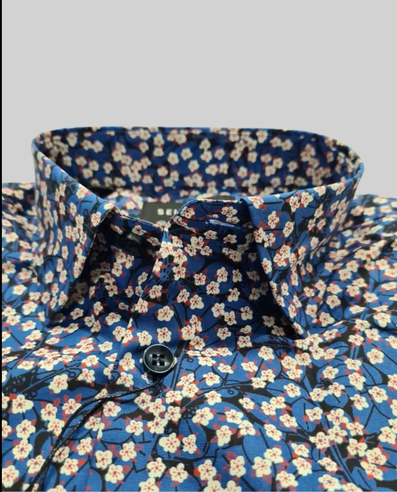 Selected Homme Regular Fit Navy Floral Cotton Short Sleeve Shirt