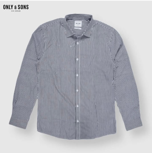 Only & Sons Slim Fit Stripe Cotton Button Cuff Shirt