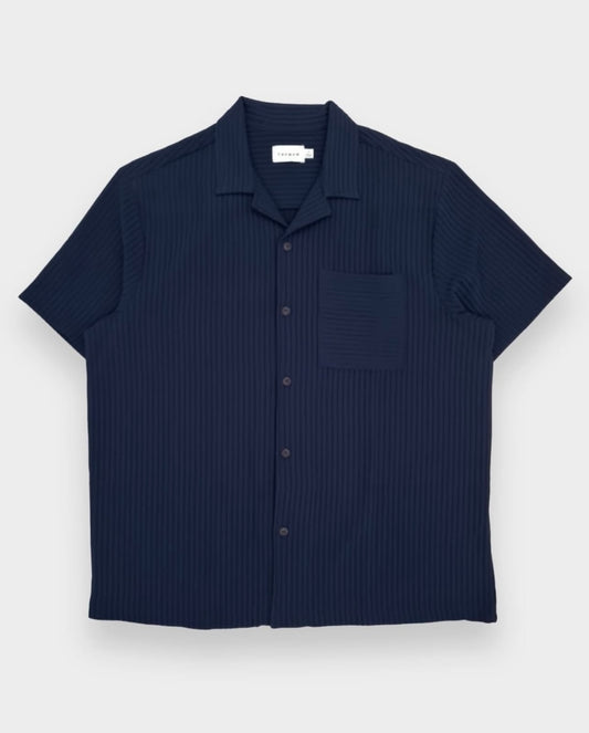 Topman Regular Fit Textured Plisse Shirt in Navy