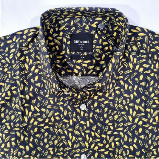 Only & Sons Slim Fit Black Pattern Cotton Button Cuff Shirt