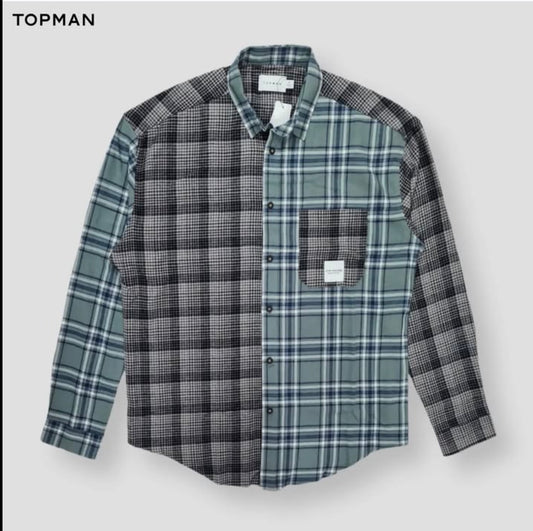 Topman Regular Fit Patchwork Cotton Button Cuff Shirt