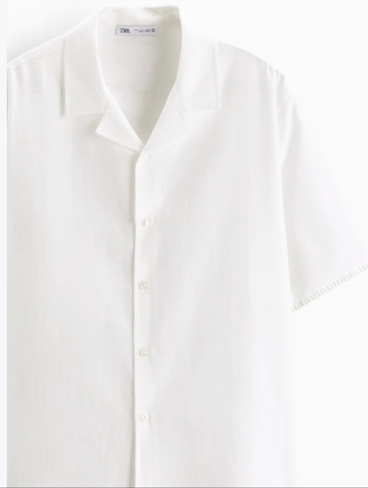 Zara Linen/Cotton Shirt in White With Contrasting Stitching