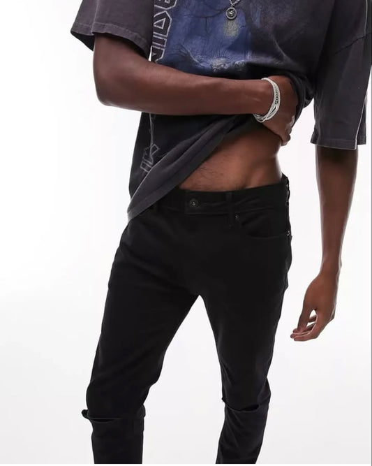 Topman Skinny Fit Knee Ripped Denim in Black Stretch