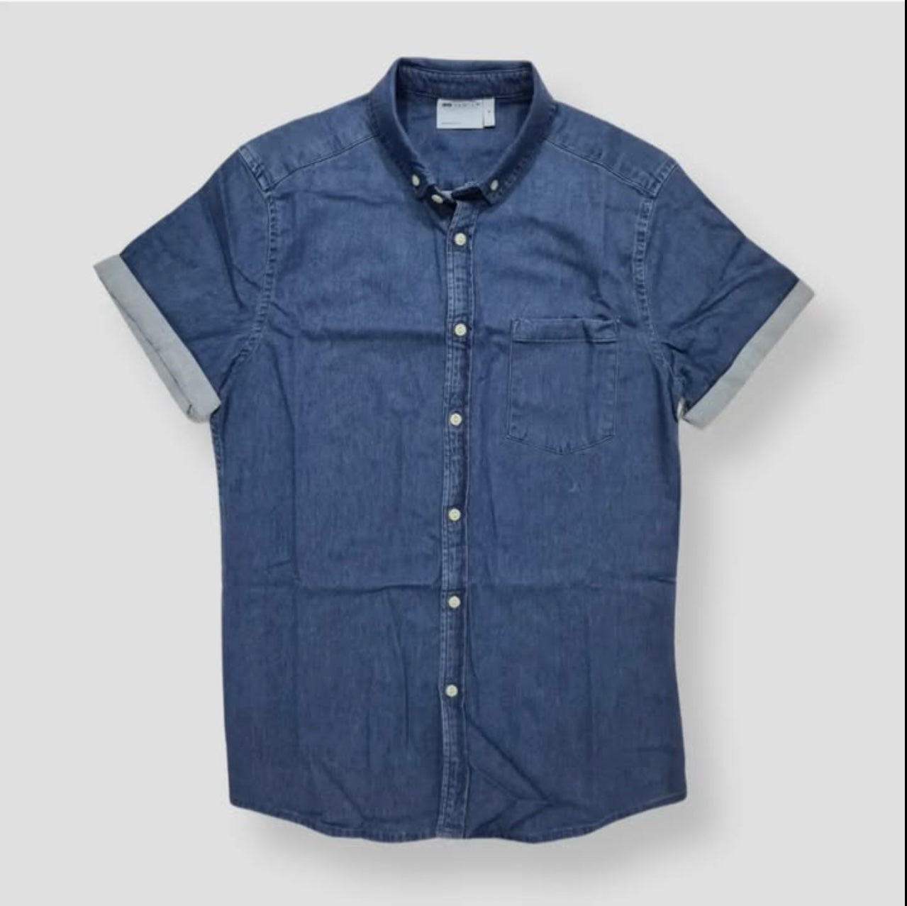 Asos Slim Fit Blue Wash Denim Short Sleeve Shirt