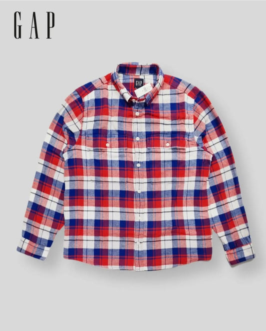 Gap Regular Fit Blue and Red Plaid Soft Cotton Button Cuff Shirt