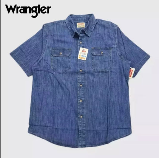 Wrangler Regular Fit Blue Denim Short Sleeve Shirt