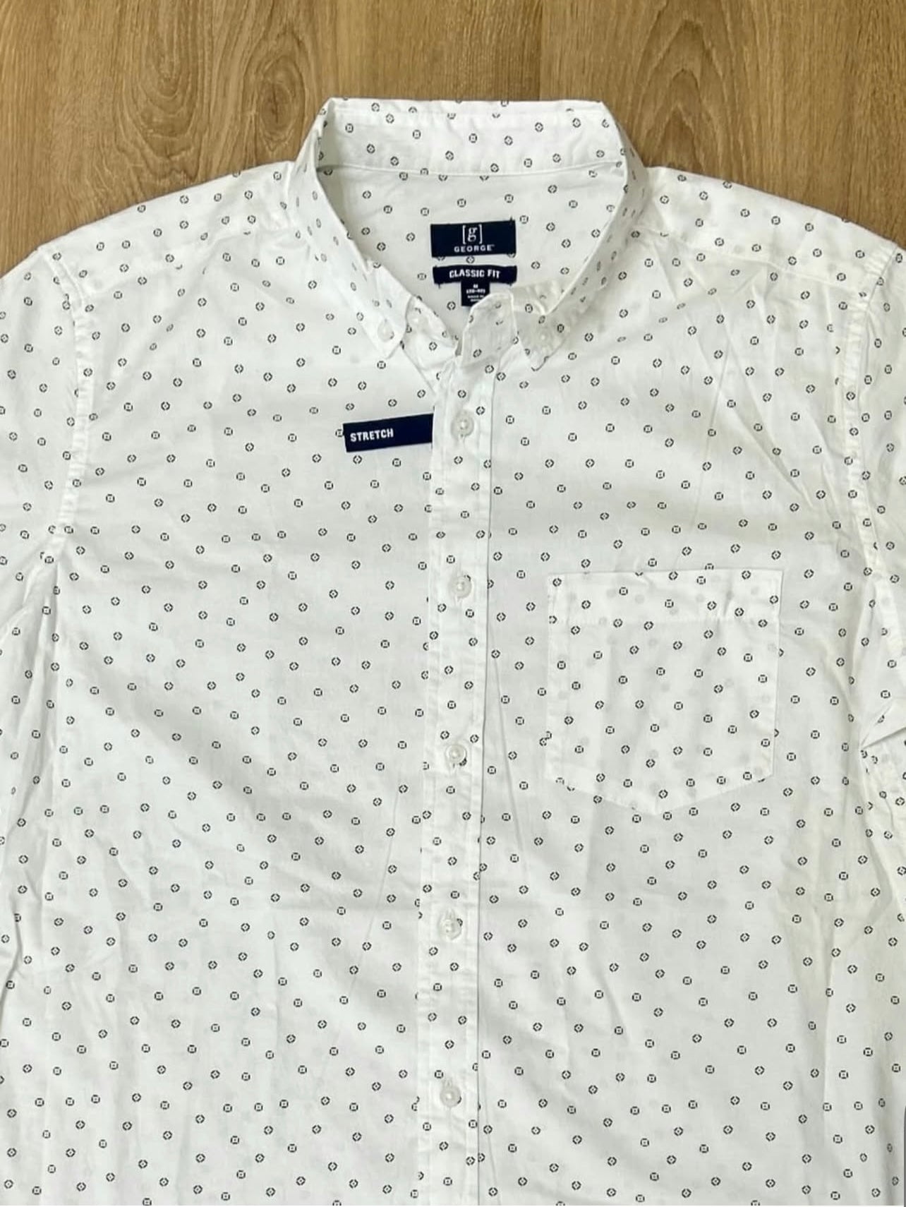 George Regular Fit Oxford Cotton Shirt in White Pattern