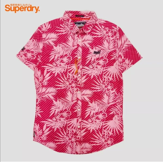 Super Dry Regular Fit Pink Pattern Short Sleeve Shirt