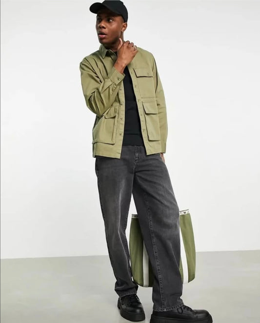 Topman Regular Fit 3 Pocket Button Cuff Shirt in Khaki