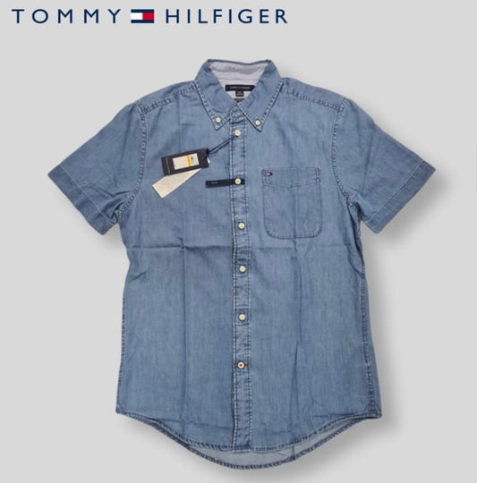 Tommy Hilfiger Custom Fit Blue Short Sleeve Shirt