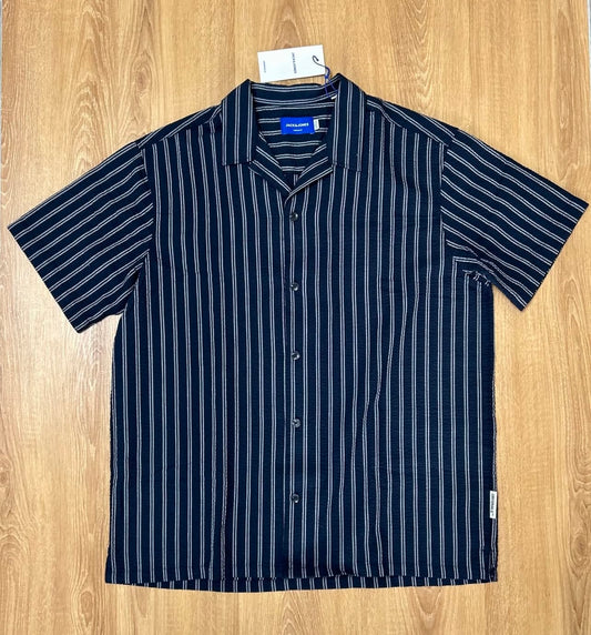 Jack & Jones Regular Fit Seersucker Shirt in Navy