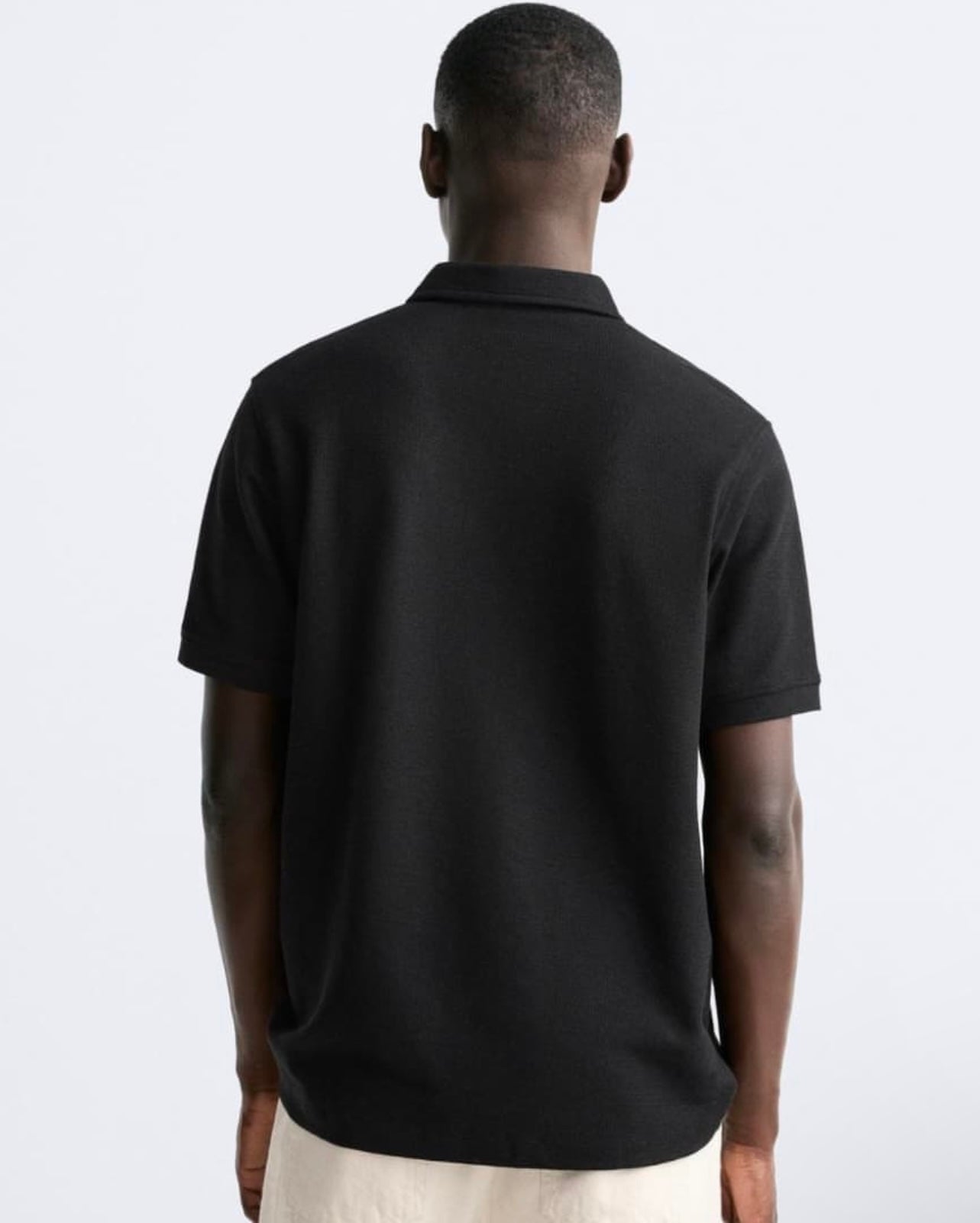 Zara Regular Fit Textured Cotton Polo Shirt in Black