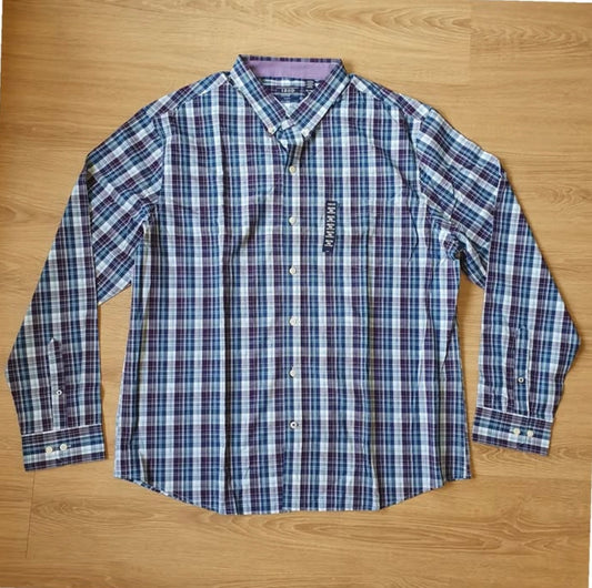 Izod Slim Fit Blue and Purple Check Cotton Button Cuff Shirt