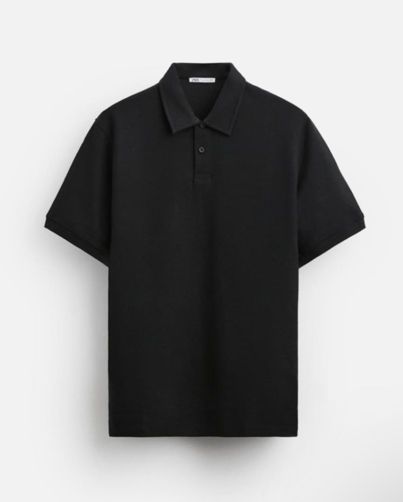 Zara Regular Fit Textured Cotton Polo Shirt in Black
