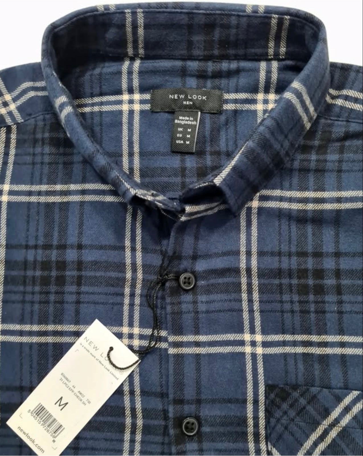 New Look Regular Fit Blue Check Cotton Button Cuff Shirt