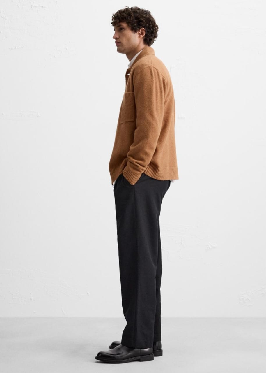 Zara Knit Jacket With Pockets in Tan