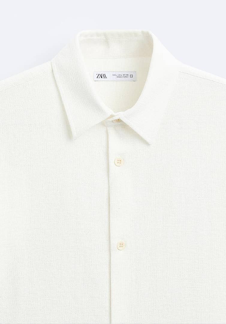 Zara Regular Fit Textured Shirt in Cream