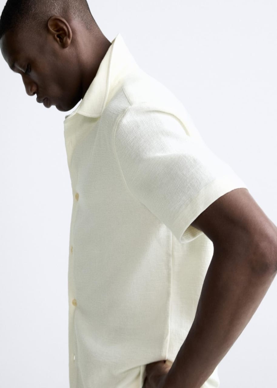 Zara Regular Fit Textured Shirt in Cream