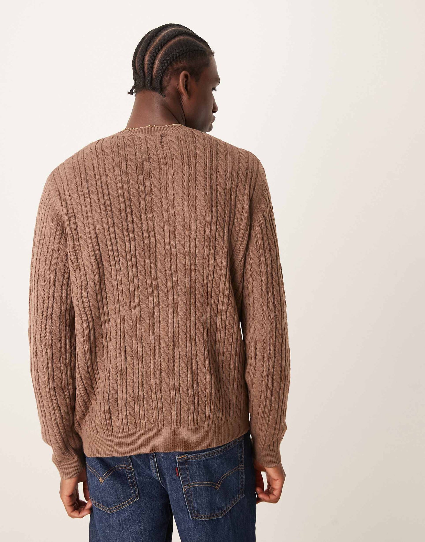 Asos Brown Cable Knitted Crew Neck Cardigan