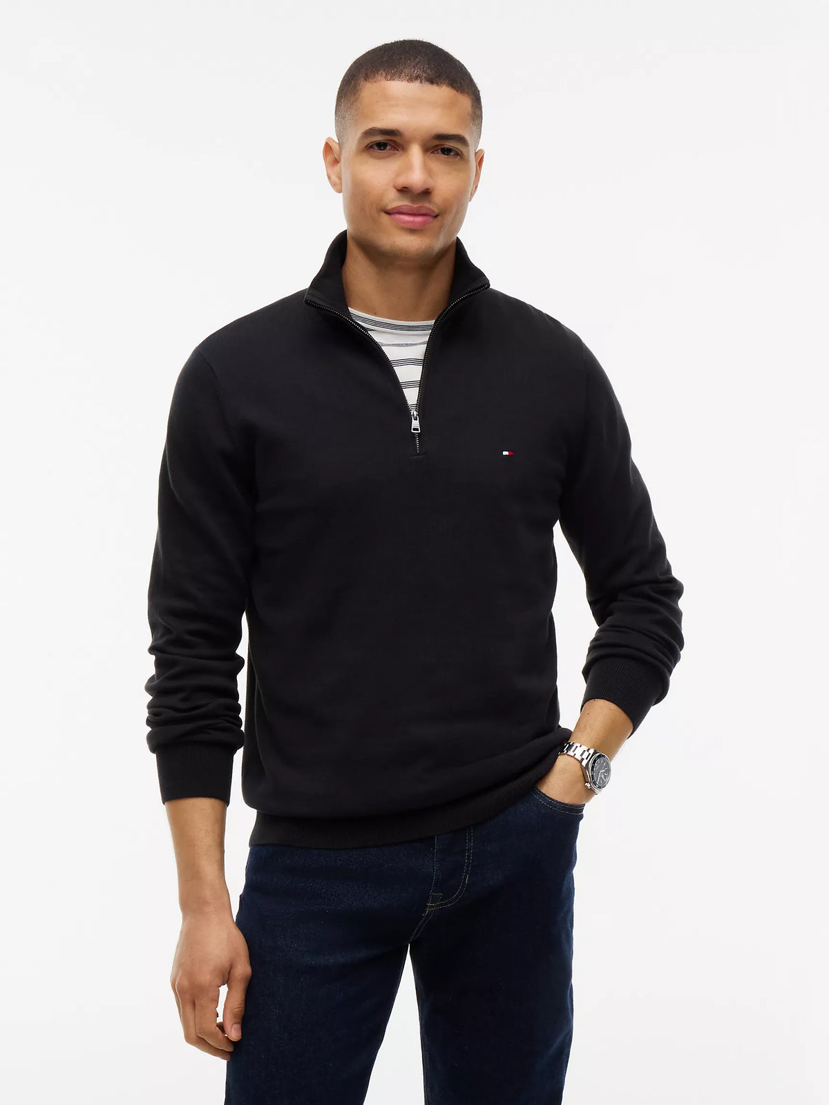 Tommy Hilfiger Regular Fit Quater-Zip Mock Neck Sweater in Black