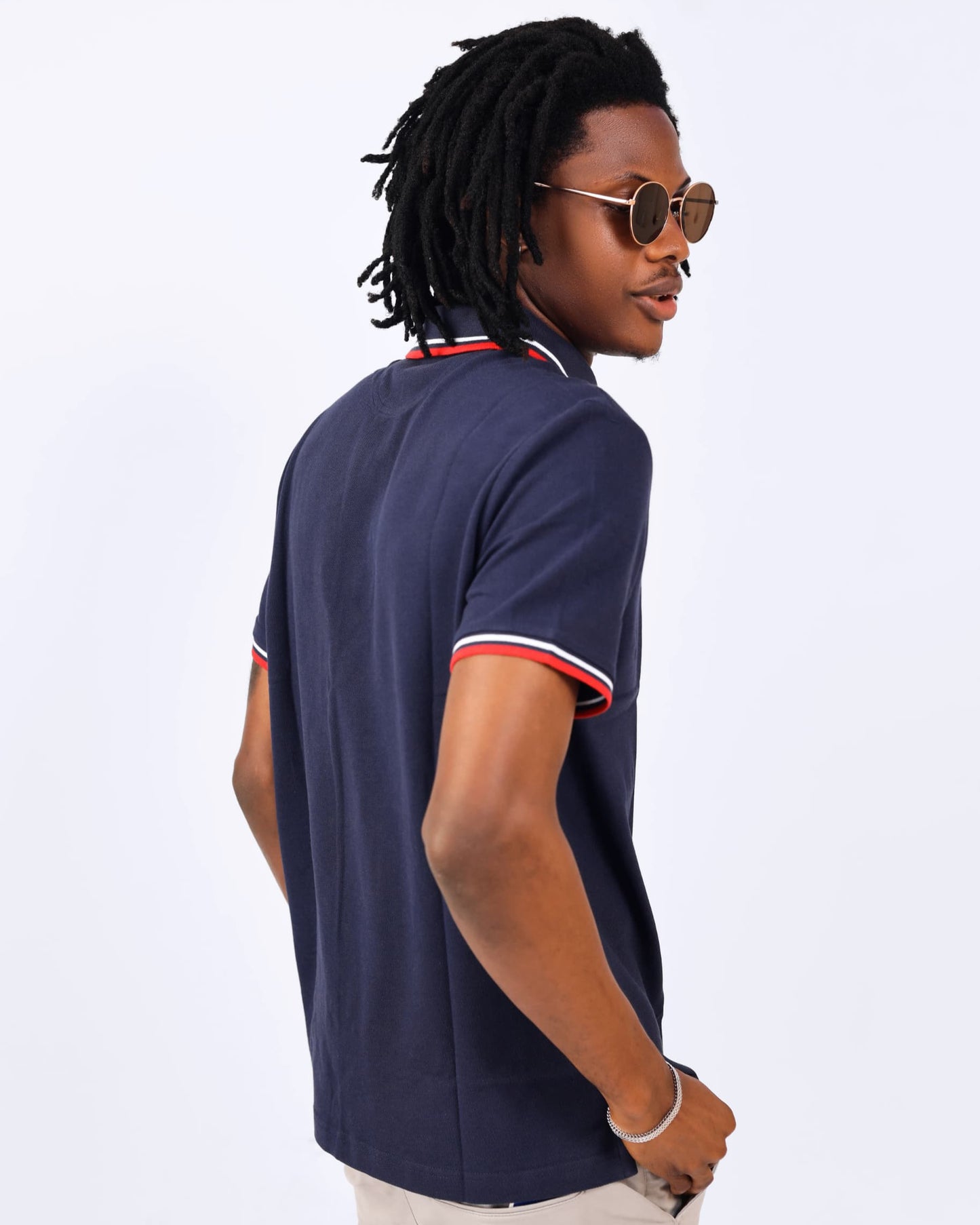 Navy Tipped Pique Cotton Polo Shirt