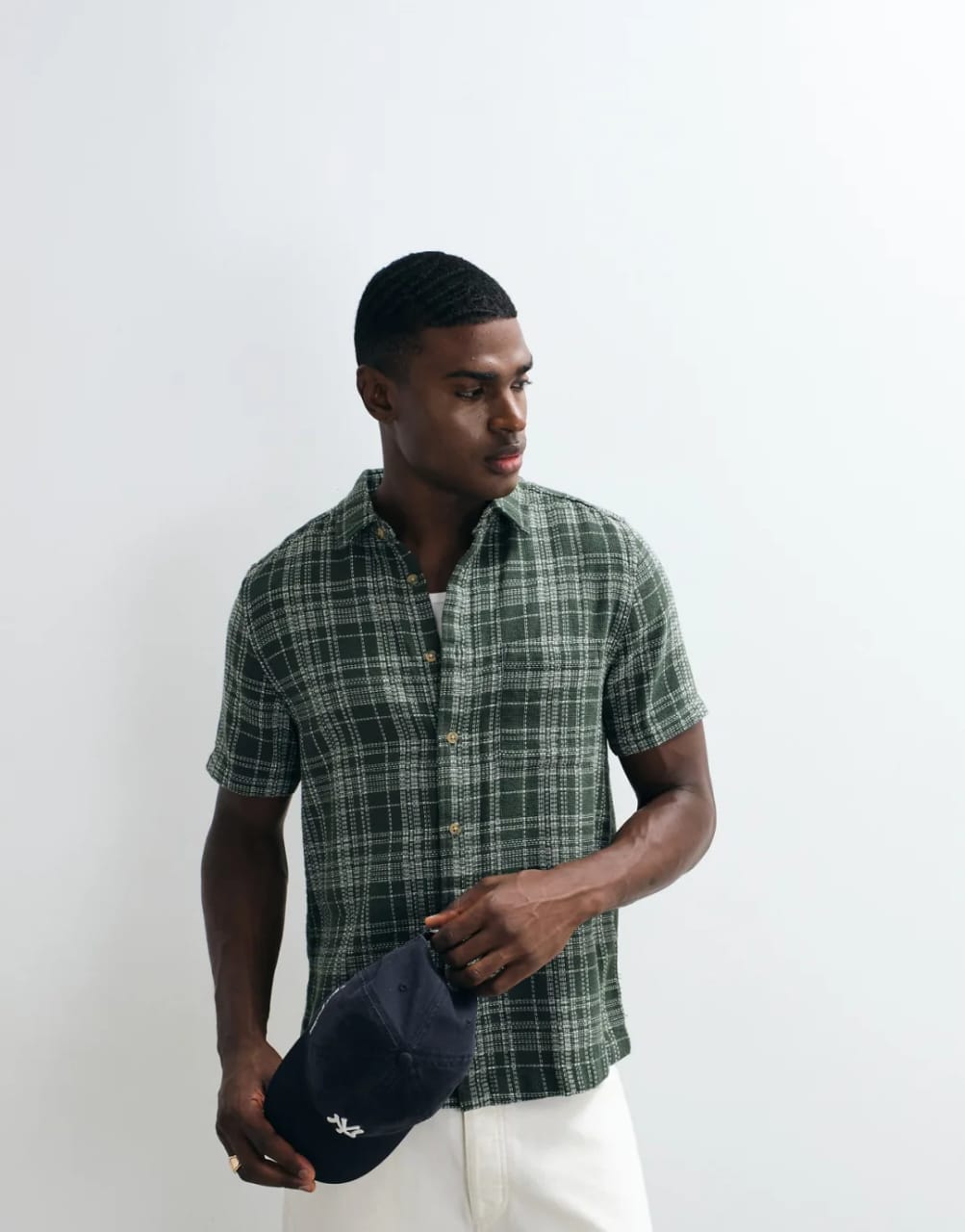 Asos Regular Fit Textured Plaid Shirt In Dark Green