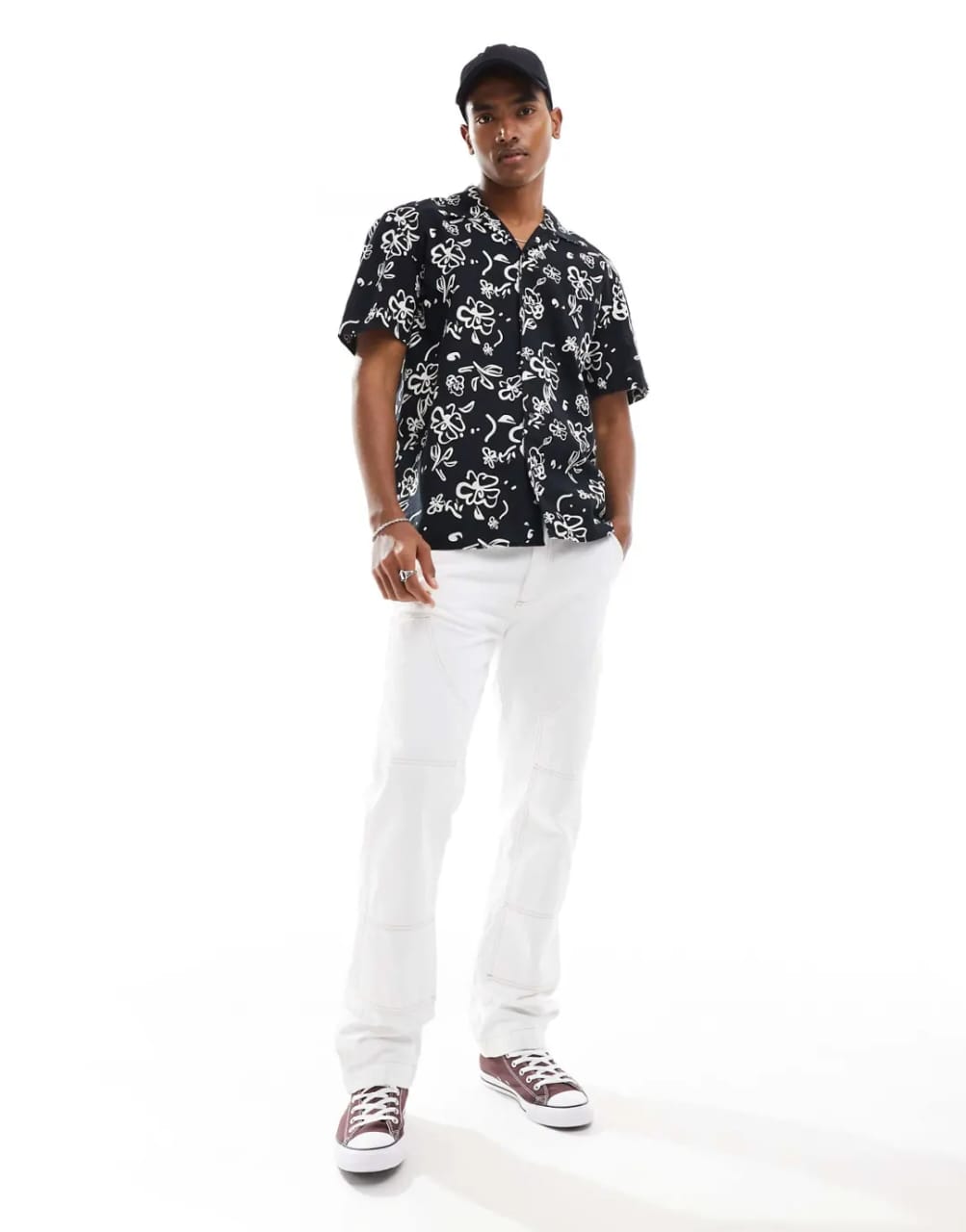 Selected Homme Cotton/Linen Pattern Shirt in Black