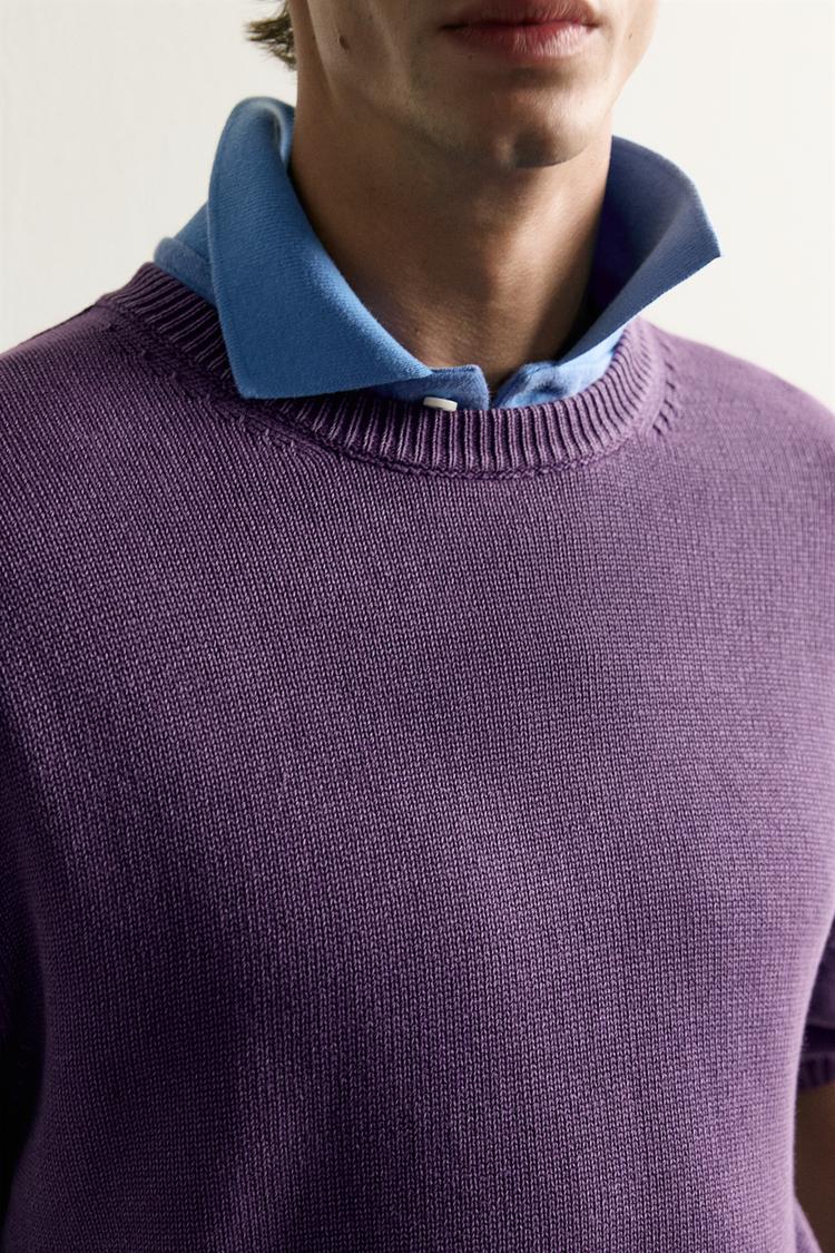 Zara Regular Fit Cotton Cardigan In Purple